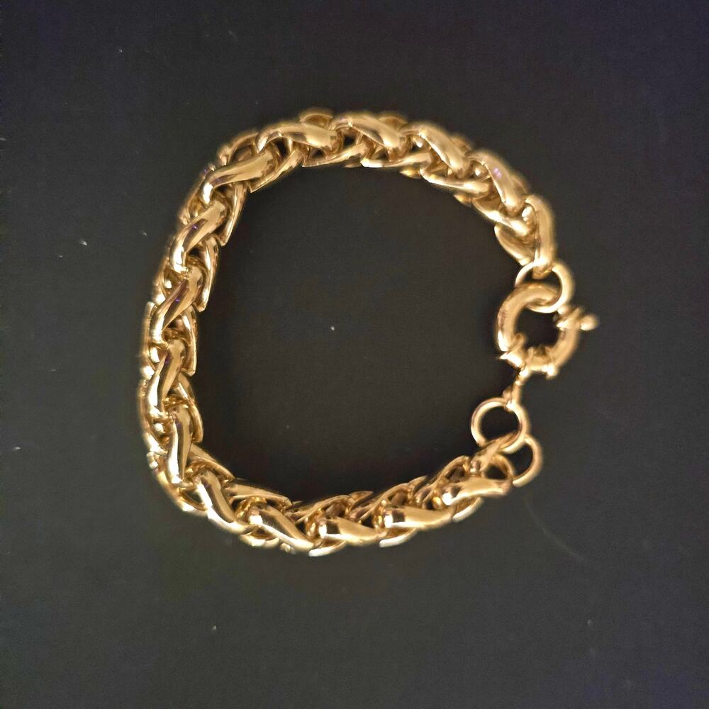 18K Yellow Gold Over Bronze Wheat Link Bracelet 7.75”
